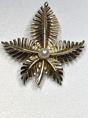 Vintage Palm Leaf Faux Pearl Brooch | Signed Marboux | Mother's Day Gift